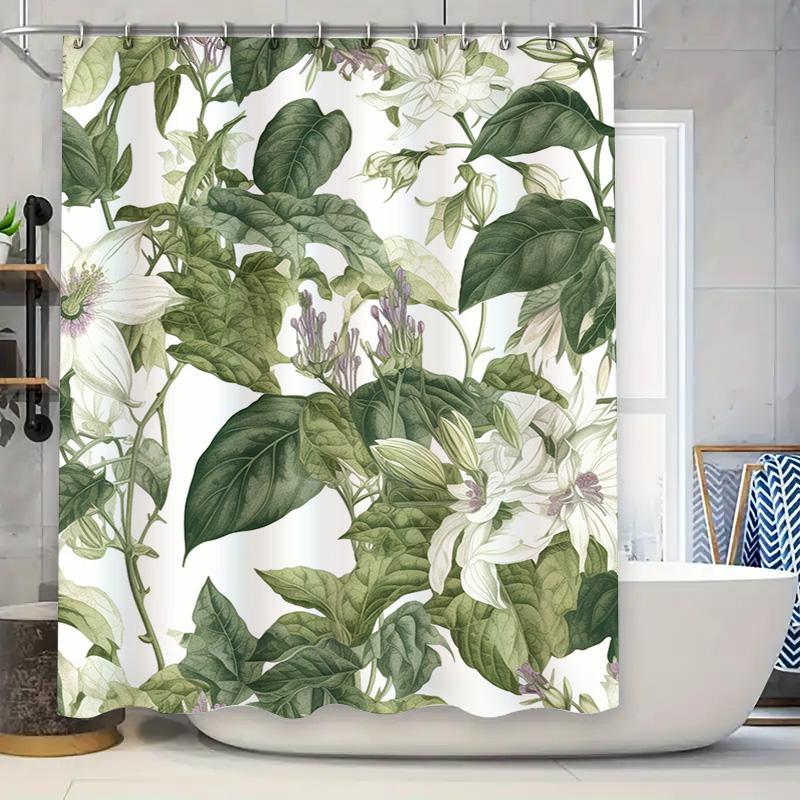 Green leafy floral shower curtain with fresh botanical print for bathroom decor modern bathroom accessories set by TaurusDuan on 90x180cm