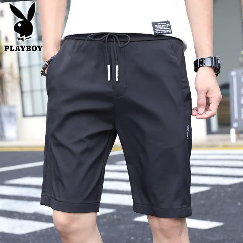 PLAYBOY Men s Ice Silk Summer Loose Fit Quick-Dry Drawstring Sport Shorts 36