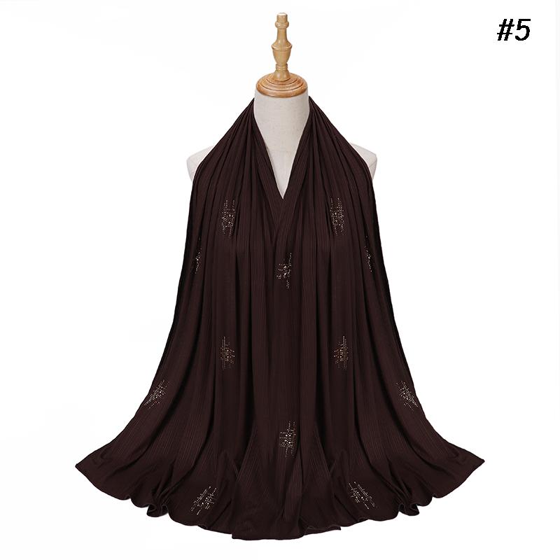 Muslim Crinkle Ribbed Jersey Rhinestone Hijab Plain Scarf Crepe Hijab Soft Islamic Shawls Wraps Headband Voile Femme Musulman