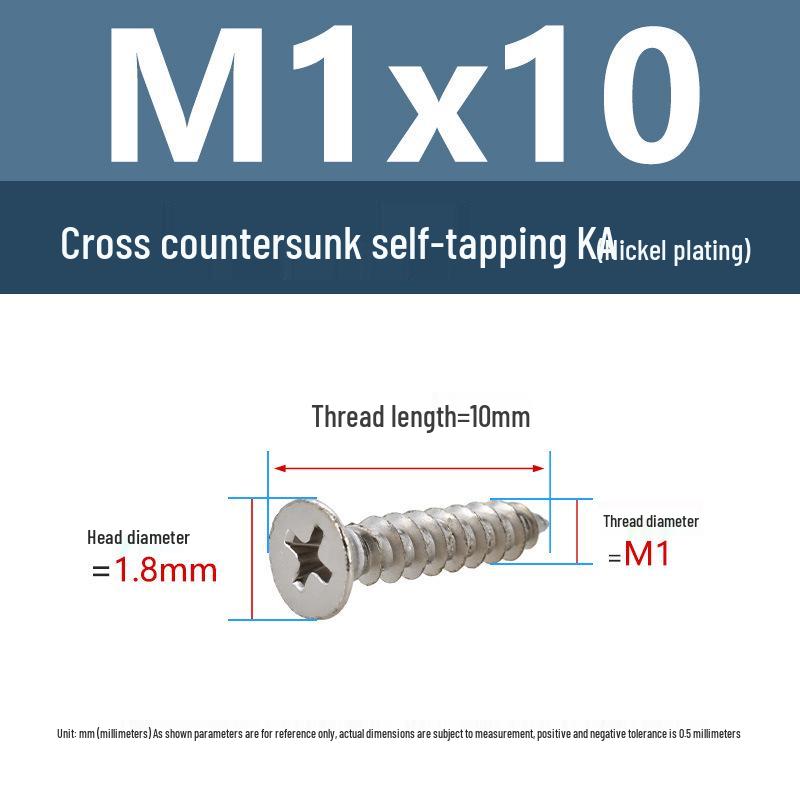 YiguYigu Nickel-Plated Phillips Flat Head Self-Tapping Screws M1-M5, Carbon Steel