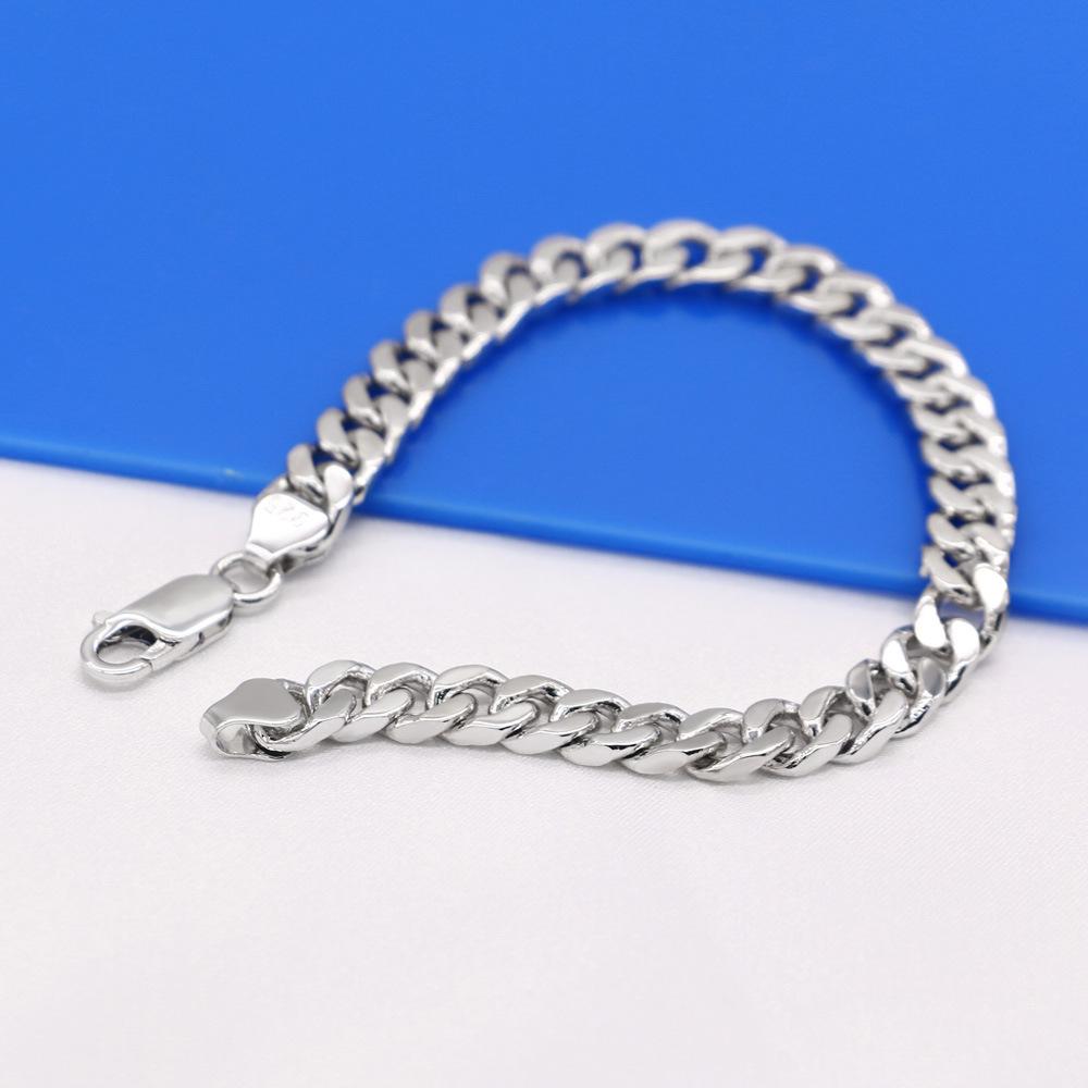 Men'S 6Mm Cuban Bracelet Nickel-Free Micron Rhodium Gold Jewelry With Sterling Silver Buckle