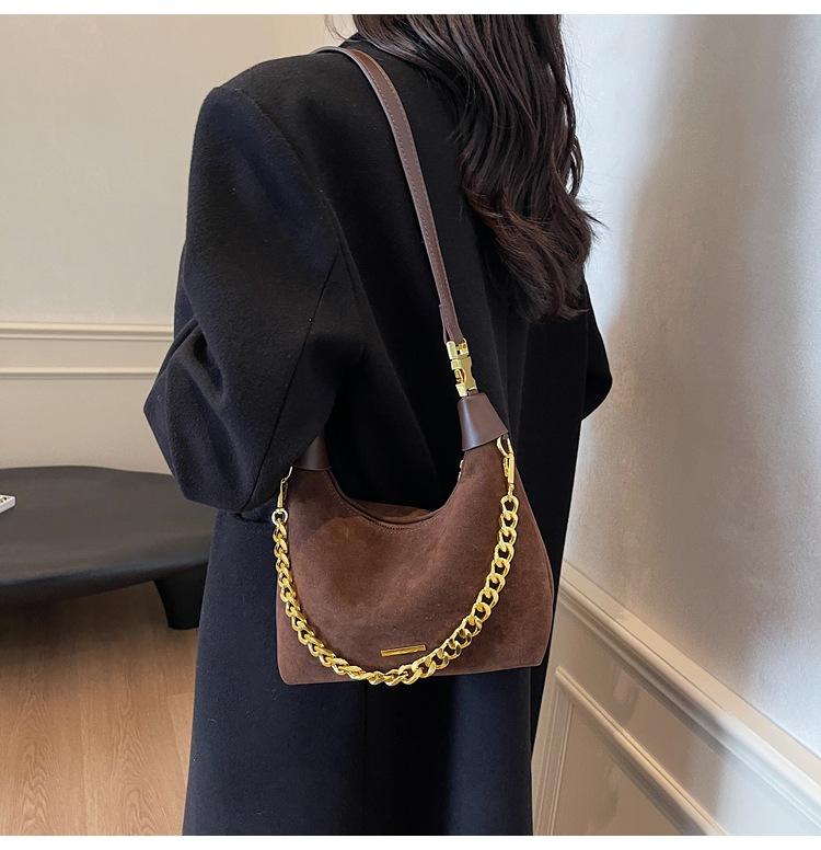 Suede Bag Women's New Fashion Chain Bag Versatile Handbag Casual Texture Retro Messenger Bag