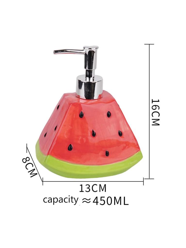 Cute Watermelon Ceramic Soap Dispenser 450ML - Novelty Fruit Lotion Bottle for Bathroom Kitchen Decor
