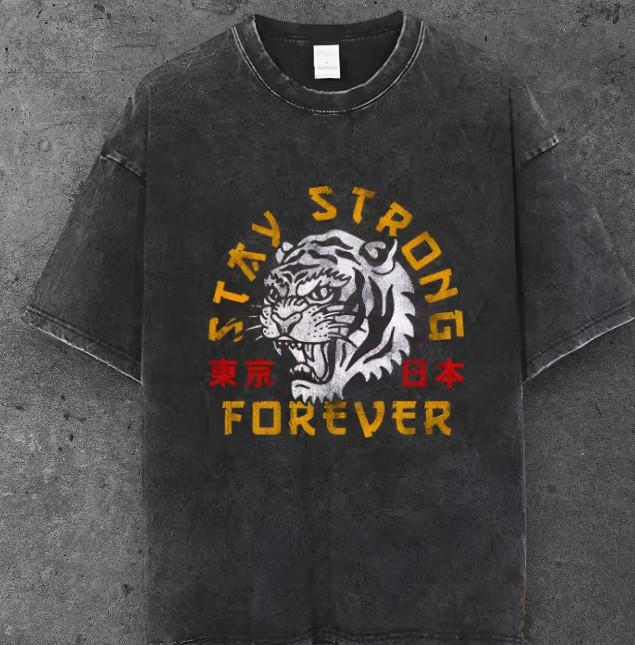 Unisex Tiger Graphic T Shirt Washed Black Tokyo Street Style S-2XL S разноцветный