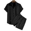 Completi Estivi da Uomo con Bottoni Casual Larghi Monocolore Outfit da Spiaggia Velluto a Coste Collo a Revers Manica Corta Set Due Pezzi per Uomo