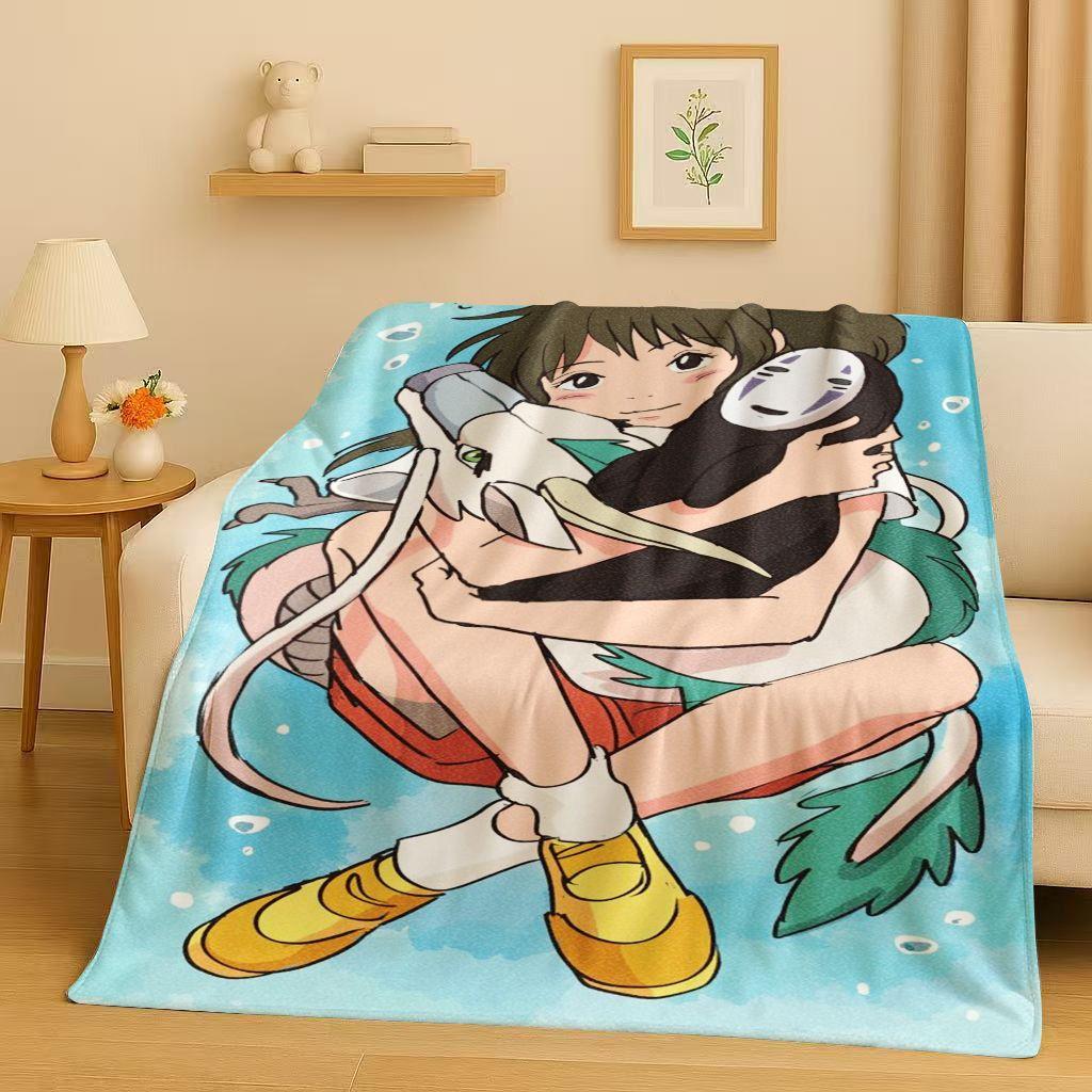 3D Retro Cartoon Spirited Away No Face Man Flannel Blanket,Ultra Soft Warm Plush Throw for Home Bedroom Bed Sofa Cover Kid Gift