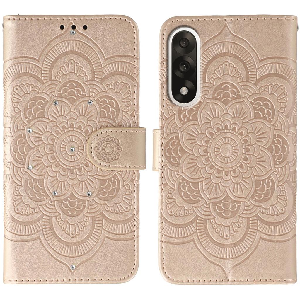 For OnePlus Ace 5 Ultra 5G/Nord 5 5G Case Rhinestone Decor PU Leather Mandala Imprint Design Phone Cover with Wrist Strap