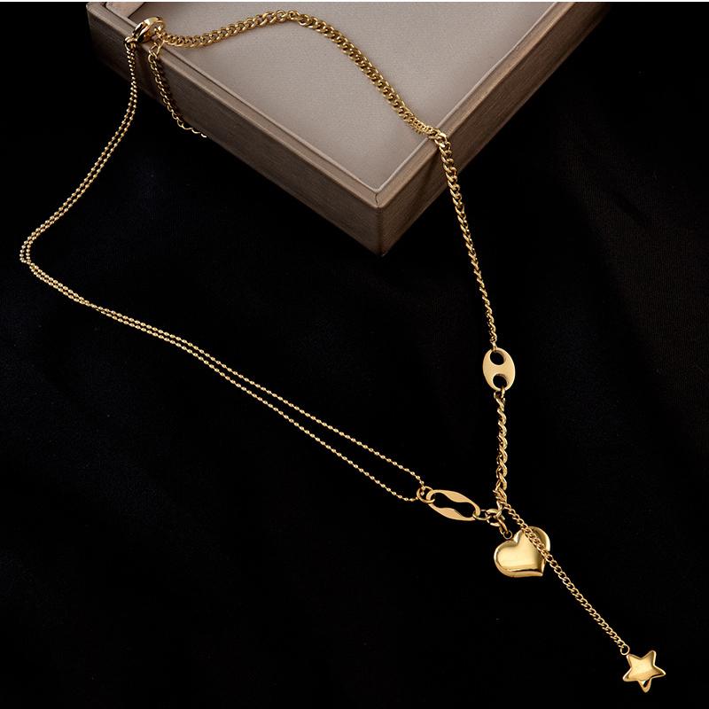 

Fashion Necklaces Jewelry Stainless Steel Star Hanging Chain Love Heart Charm Pendant Necklace for Women Valentine s Day Gift золотий
