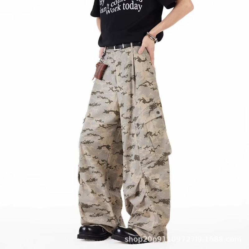 Desert camouflage tooling jeans men's and women's autumn new loose straight casual wide-leg scimitar pants