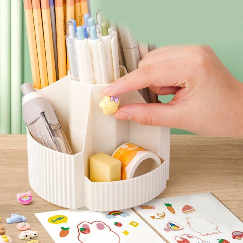 360 Degree Rotating Pen Holder Desk Organizers Pencil Holder 5 Compartments Art Supply Organizers Makeup Supplies Holder