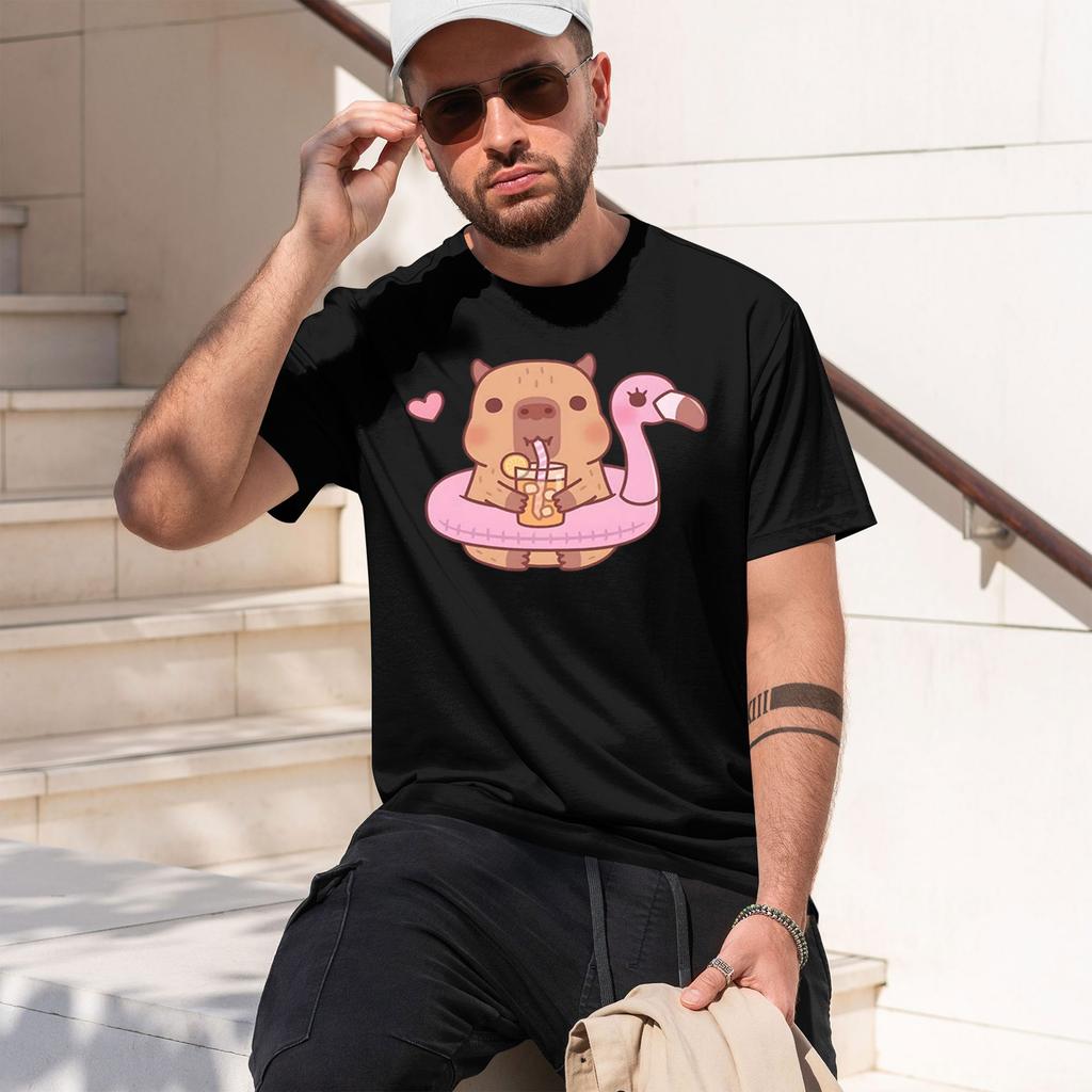 2026 New Model Capybara Loves Drinking Bubble Tea Shortsleeved Tshirt For Unisexs Summer Tide Anime Print Shirt 100 Pure Cott