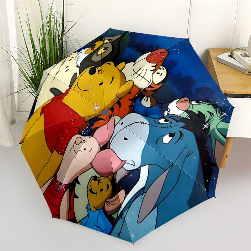 

Winnie and friends Themed Travel Umbrella-8 Ribs Automatic Opening and Closing, Portable Folding Design, Compact and Stylish Umbrella
