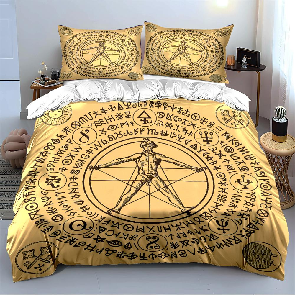 Da Vinci Vitruvian Symbols Bedding Set Bedding Set (1 Duvet Cover, 2 Pillowcases, Duvet Not Included)