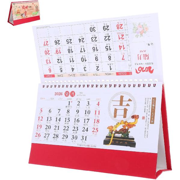 DOITOOL 2026 Horse Year Desk Calendar Chinese Calendar Vintage Monthly Flip Paper Standing Planner for Home Office Decor Daily Schedule Time