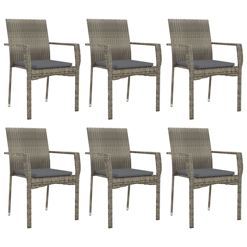 7 Piece Garden Dining Set with Cushions Gray Poly Rattan