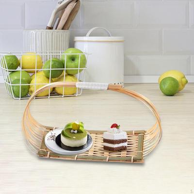 Handwoven Basket Serving Tray Cookies Display Bamboo Fruit Storage Stand for Household Tools