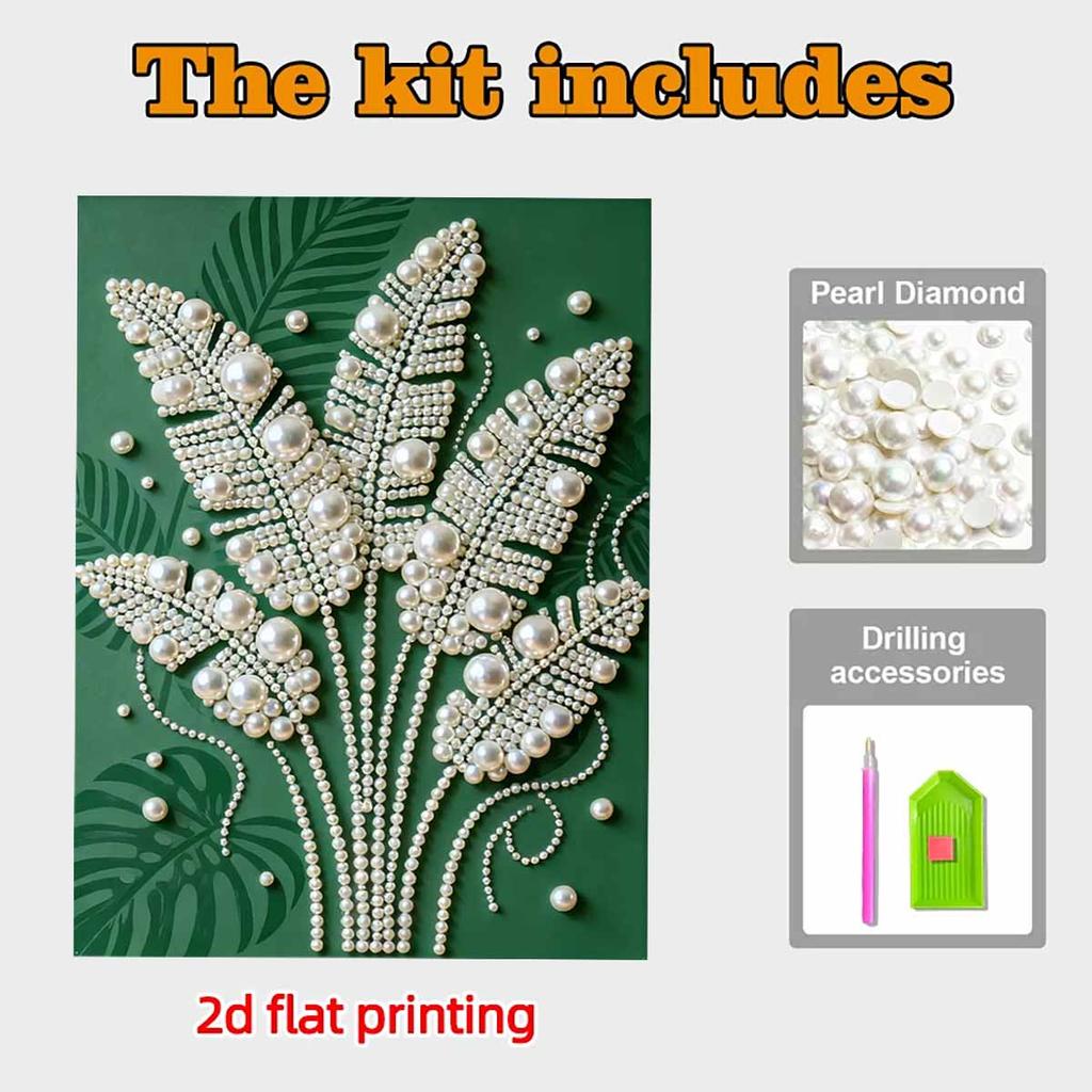 Crystal Pearl Painting 5D DIY Frame Decoration Painting Leaves Home Wall Decoration Transparent Pearl Gemstone Painting Picture Art Crafts