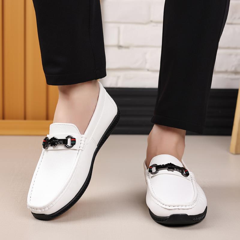 Fashion White Loafer Men Shoes Luxury Genuine Leather Business Moccasins Footwear Male Soft Driving Flats Comfy Slip-On Men Casual Shoes