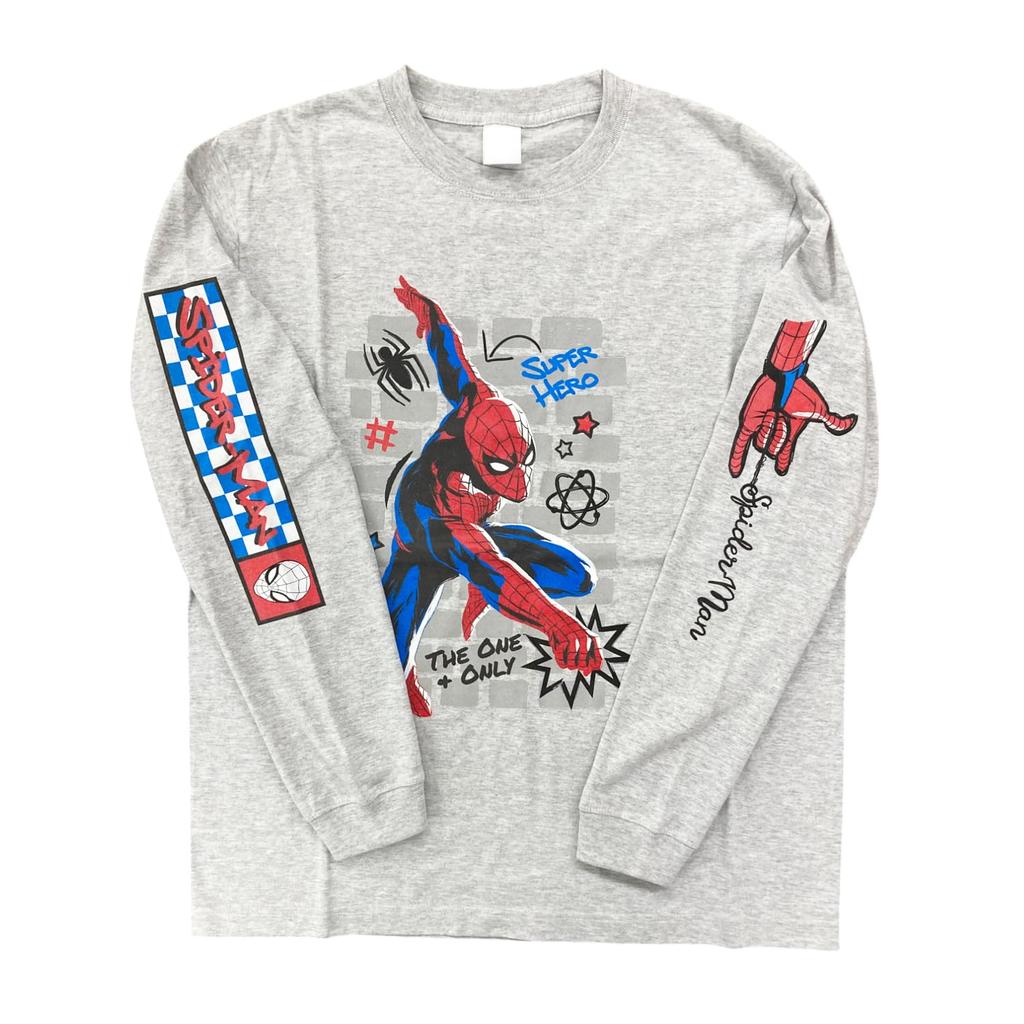 Small Planet Marvel Sleeve Print Long Sleeve T-Shirt, Spider-Man/HERO, XL, Ash