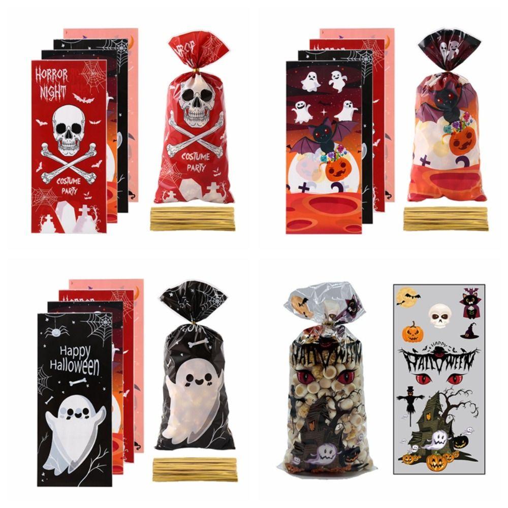 100pcs Waterproof Halloween Candy Bag Color Printing Children's Gift Packaging Bag Baking Decor