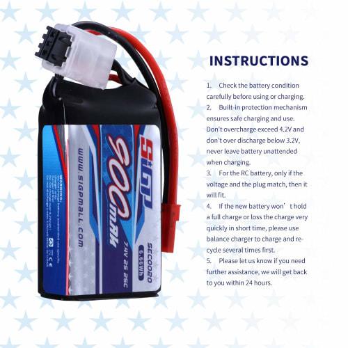 SIGP 7.4V 2S LiPo Baterie 900mAh 25C Měkký Akumulátor s JST Konektorem pro RC Letadlo Kvadrokoptéru Helikoptéru Dron FPV Závodní Hobby 2-Balení