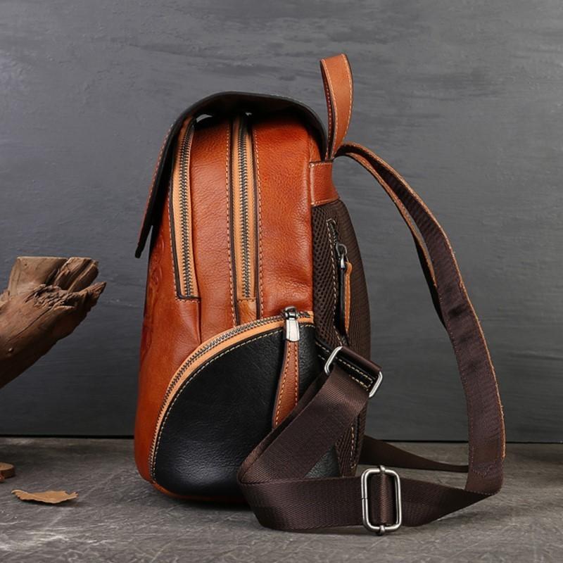 Johnature Retro Handmade Totem Embossed Genuine Leather Backpack Women Bag Large Capacity Cowhide Bagpack Travel Bags