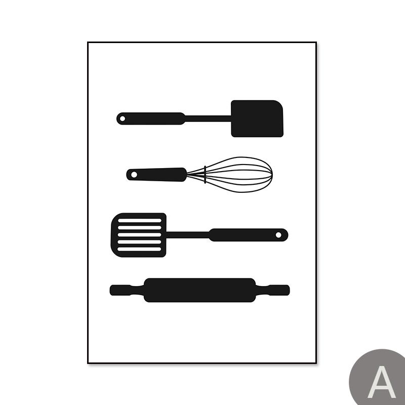 

Кухонная посуда Картины Картина на холсте на стене Минималистский постер Черно-белая художественная печать Современный домашний декор Комната Ресторан 21*30cm No Frame