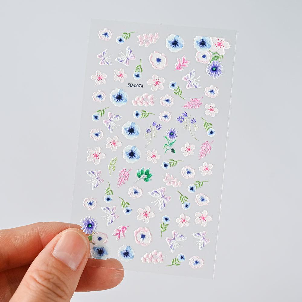 Color Relief Butterfly Nail Art Sticker 5D Three-Dimensional Butterfly Flower Adhesive Nail Decorative Relief Sticker