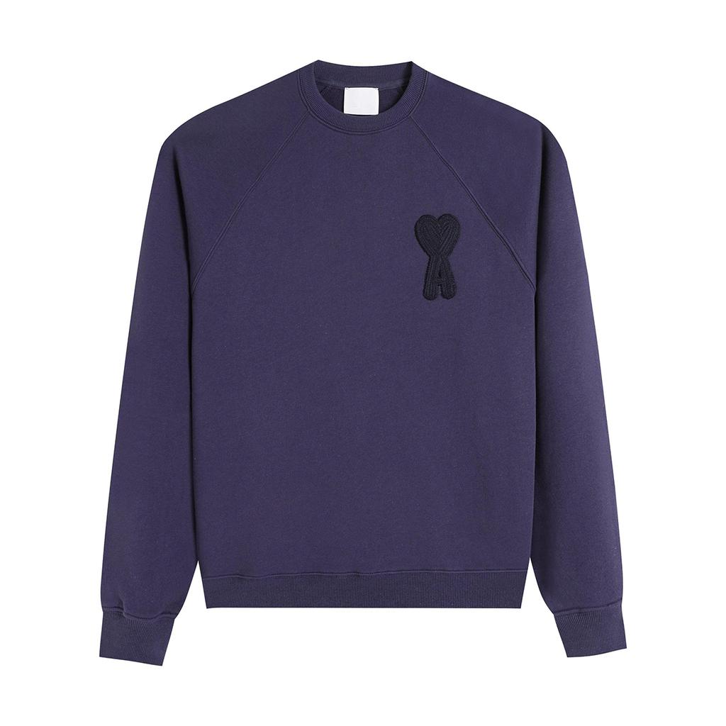 Unisex Crew Neck Sweatshirt Multi Colors with Heart & A Embroidery Casual Pullover for Men Women