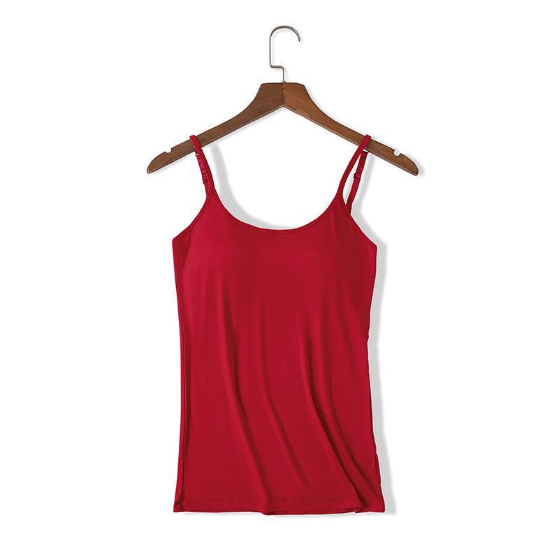 Modal Spaghetti Strap Tank Top with Chest Pads - Solid Color Sports Bra, Slim Fit