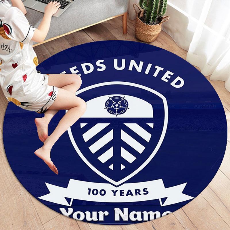 Leeds United Custom Name Round Area Rug,Carpet Rug for Living Room Bedroom Sofa Playroom Decor,Non-slip Floor Mat