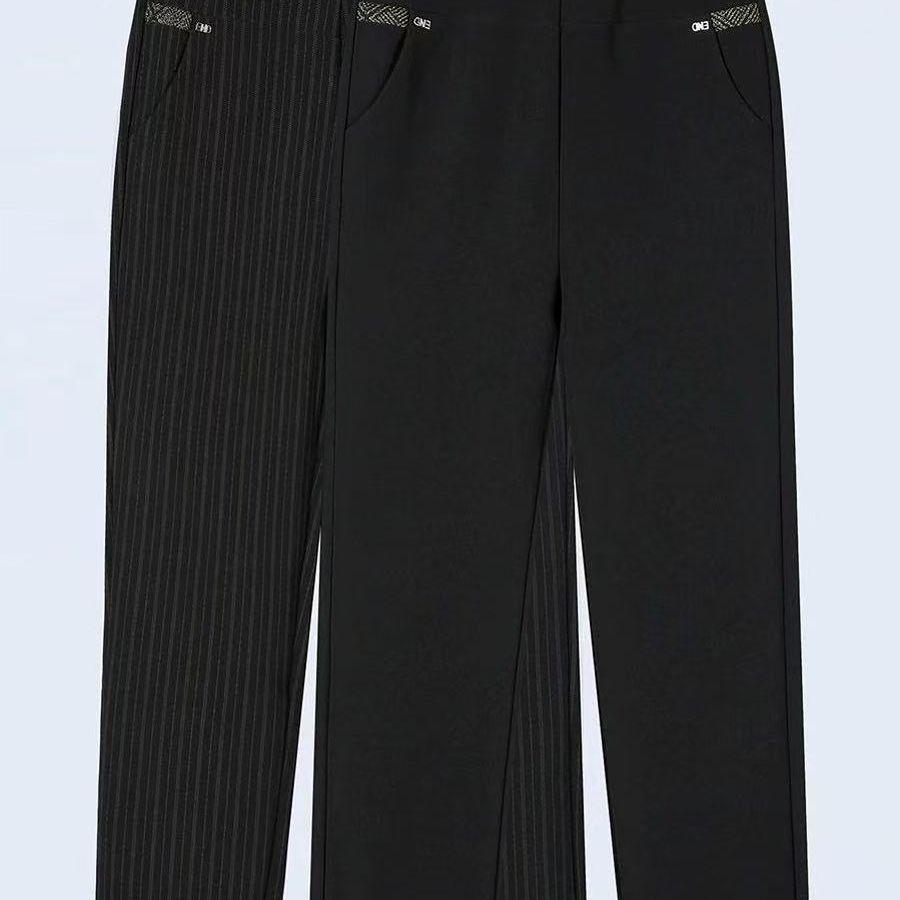 

Striped Black & Pure Black Slimming Casual Pants - Spring & Autumn Styles, Plus Gray Printed Option M (80-95 cm)