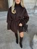 Spring Autumn Women's Coat Wool Brown Short Loose Tie Waist Overcoat for Women