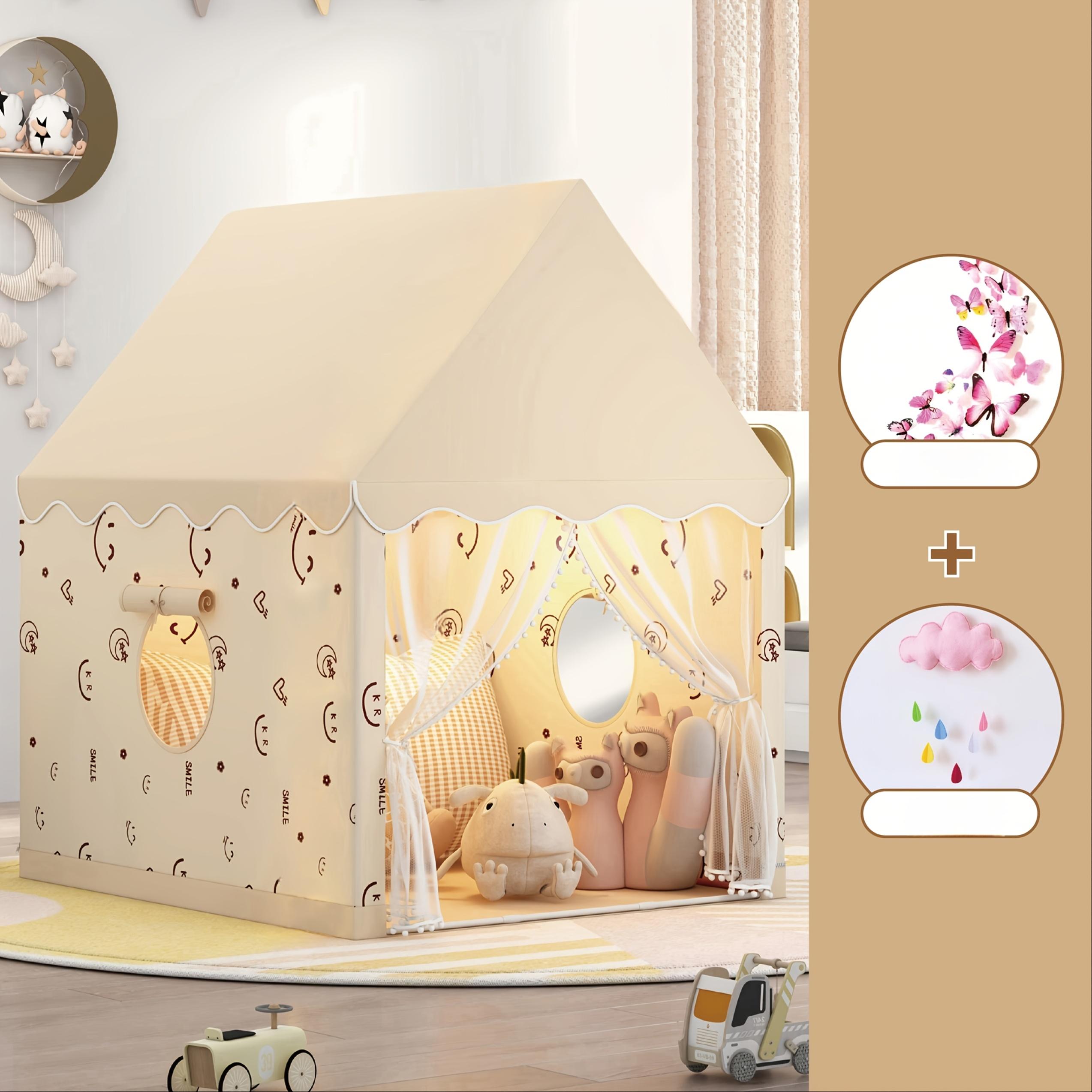 

Princess Fairy Tale Tent for Kids Pink Beige Cottage Style Play Tent with Cloud Butterfly Decor Synthetic Fiber Indoor Outdoor