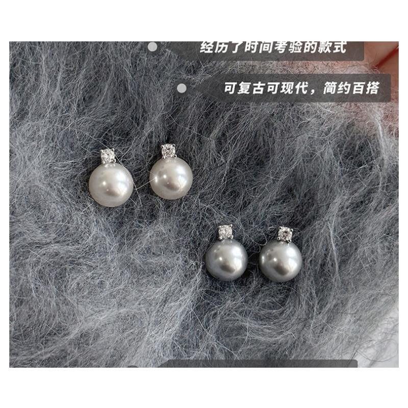 Classic Retro Elegant Pearl Zircon Stud Earrings 925 Silver For Women Jewelry