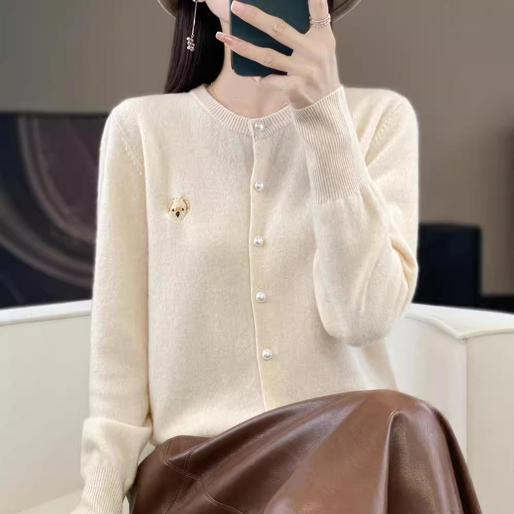 Knitted Cardigan Women's Embroidered Round Neck Sweater Small Shirt Jacket Autumn Loose Small Fragrance Tops