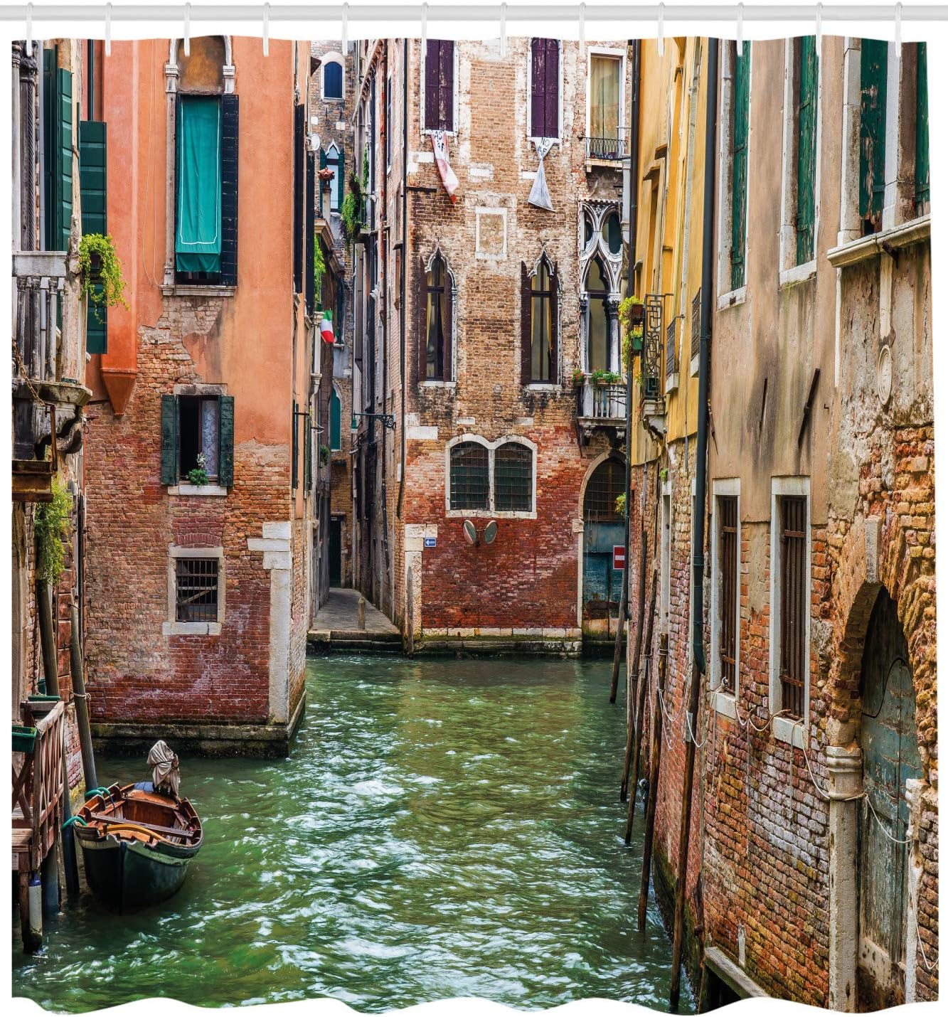 

Venice Shower Curtain, Italian City On Water Historical Landmark Famous Streets Houses Gondolas Europe, Cloth Fabric B W60H190(CM)-1 Pcs