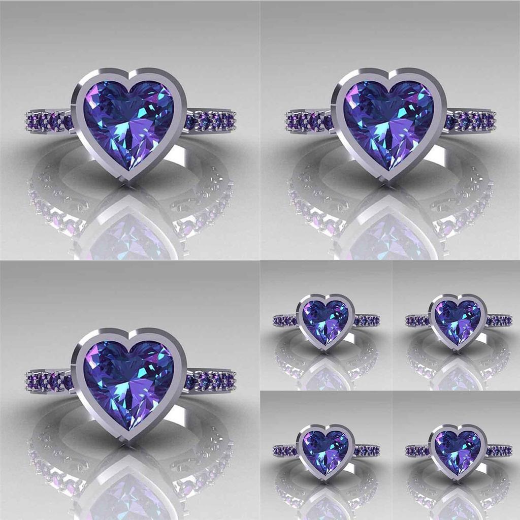 Stunning Fashion Purple Amethyst Heart Gem Wedding Ring For Elegant Brides