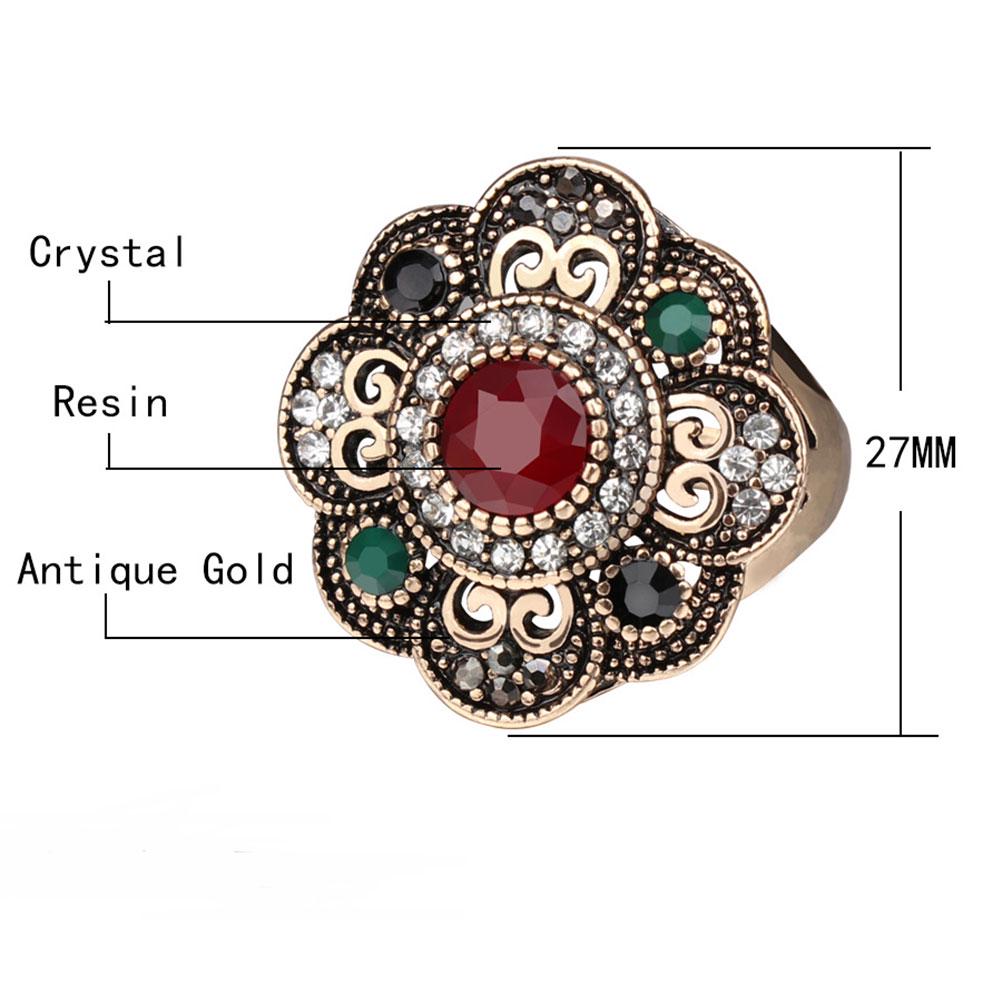 Vintage Women Hollow Floral Rhinestone Statement Ring Jewelry Party Cocktail
