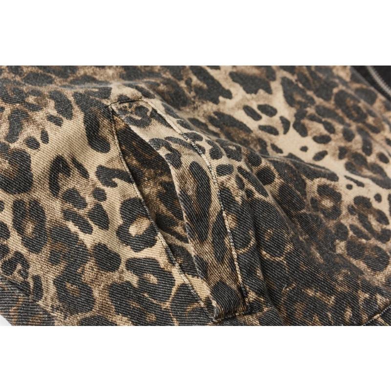 Women's Vintage Short Windbreaker Jacket Autumn 2024 Luxury Brand Cotton Leopard Denim Jackets for Woman Women's Autumn Clothes