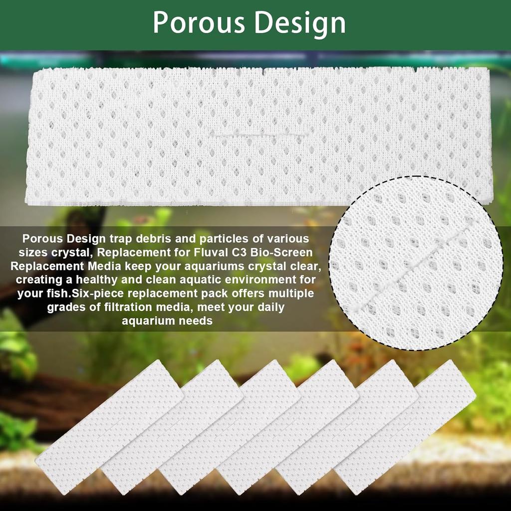 Bio-Screen for Fluval C3 Power Filter, Replacement Aquarium Filter Media, 6PCS Bio Foam Replacement Set, Filter Media for Freshwater & Saltwater