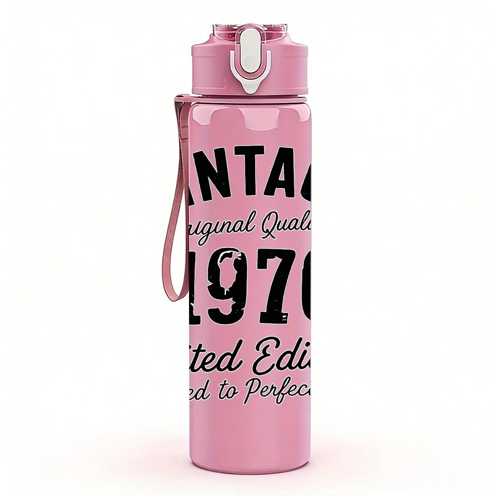 1PC Vintage 1970 Limited Edition Print 750ml Color Plastic Sports Water Bottle Leakproof Flip Straw Lid Suitable for Sports Office Home Use
