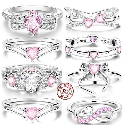 New Design 925 Silver Infinite Pink Zircon Love Heart Shape Ring Finger Rings For Women High Quality Wedding Jewelry Gift