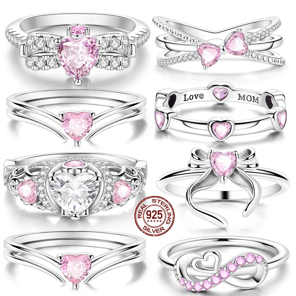 New Design 925 Silver Infinite Pink Zircon Love Heart Shape Ring Finger Rings For Women High Quality Wedding Jewelry Gift