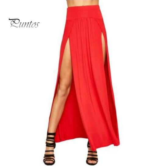 Maxi Skirt Sexy High Waist Side Slit Design Floor Length Skirt Solid Color Beach Travel Parties Slimming Skirt