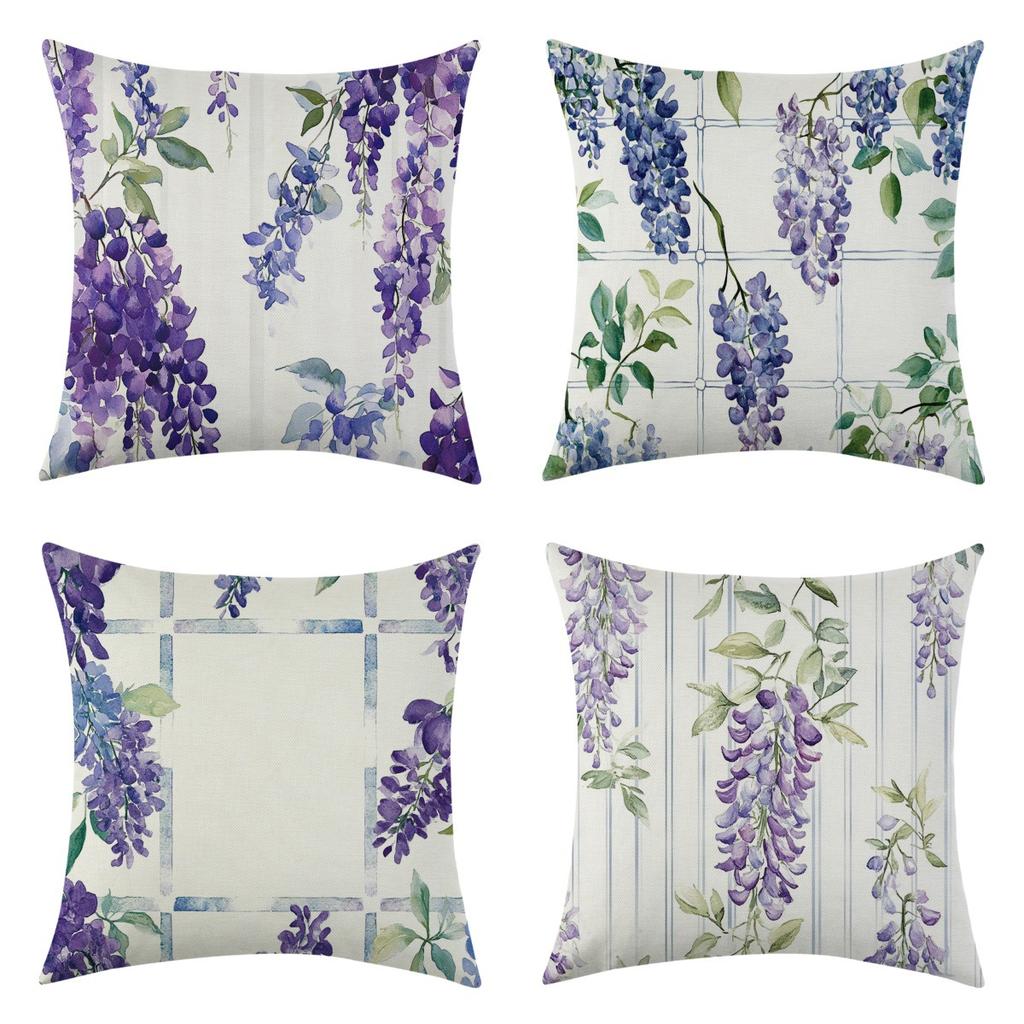 New Nordic Purple Floral Pillowcase for Living Room, Car and Bedroom Decoration