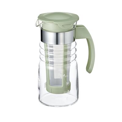 HARIO Mini Czajniczek do Cold Brew z sitkiem Pojemność użytkowa 700ml Dymny Zielony Szkło Żaroodporne Bezpieczny do gorących napojów Butelka na zimną wodę Wyprodukowano w Japonii