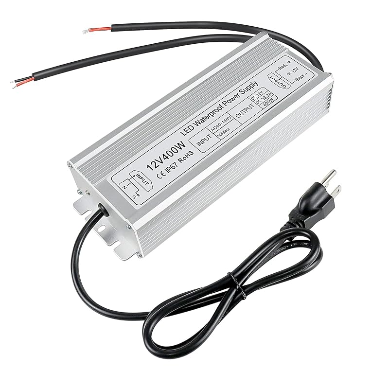 inShareplus 12V Power Supply, 300W IP67 Waterproof LED Power Supply, AC 110-260V to DC 12 Volt 25A Low Voltage Transformer, LED Driver with 3-Prong