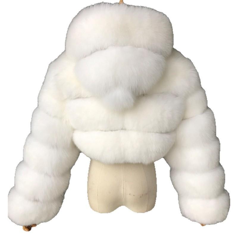 Fur jacket women's short new autumn and winter hooded splicing imitation fur coat fox hair long-sleeved splicing