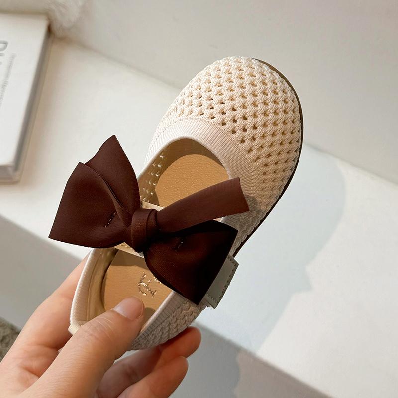 Girls' Sandals Summer New Knitted Mesh Breathable Princess Shoes Butterfly Bow Baotou Hollow Soft Bottom Single Shoe
